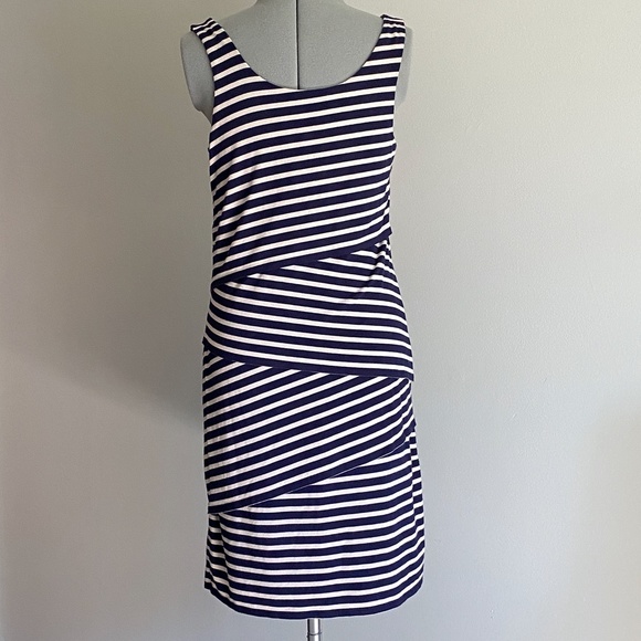 Loft Women's Extra Small Petite Stripe Layered Midi Dress Navy & White - Picture 3 of 6